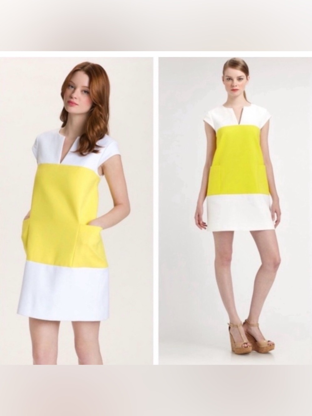 Kate Spade New York Hana Colorblock Shift Dress M Yellow White Retro Pockets